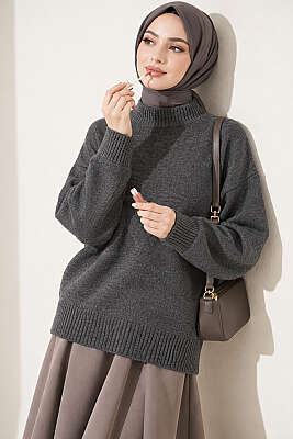 Basic Düşük Kollu Triko Tunik Füme - KILIÇ TRİKO