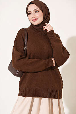 Basic Düşük Kollu Triko Tunik Kahve - Tunik