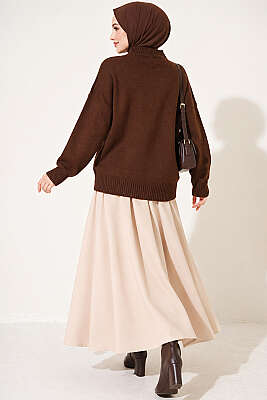 Basic Düşük Kollu Triko Tunik Kahve - Tunik
