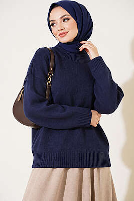Basic Düşük Kollu Triko Tunik Lacivert - Tunik