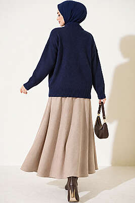 Basic Düşük Kollu Triko Tunik Lacivert - Tunik