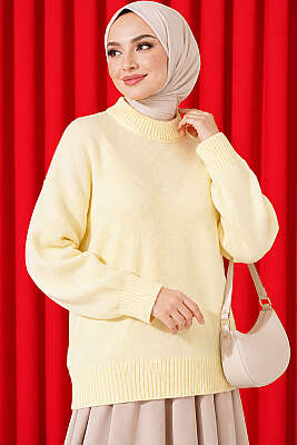 Basic Düşük Kollu Triko Tunik Sarı - Tunik