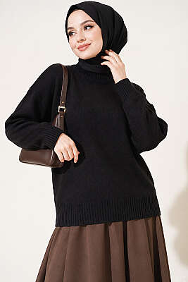 Basic Düşük Kollu Triko Tunik Siyah - Tunik