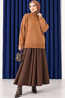 Basic Düşük Kollu Triko Tunik Taba - Tunik