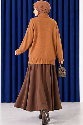 Basic Düşük Kollu Triko Tunik Taba - Tunik