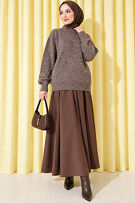 Basic Düşük Kollu Triko Tunik Vizon - Tunik