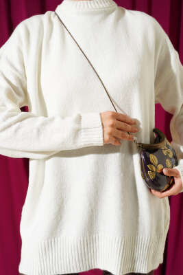 Basic Düşük Omuz Salaş Triko Tunik Ekru - Tunik