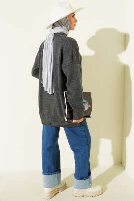 Basic Düşük Omuz Salaş Triko Tunik Füme - Tunik