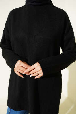 Basic Düşük Omuz Salaş Triko Tunik Siyah - 500-700 TL Ürünler