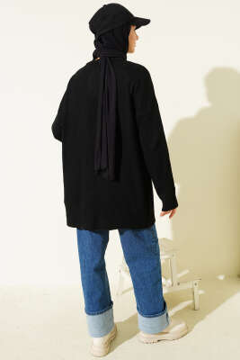 Basic Düşük Omuz Salaş Triko Tunik Siyah - Tunik