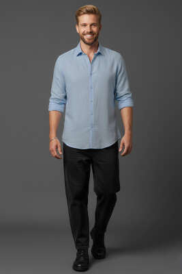 Basic Erkek Keten Gömlek Bebe Mavi - Erkek Gömlek