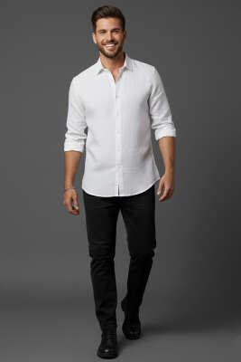 Basic Erkek Keten Gömlek Beyaz - Erkek Gömlek