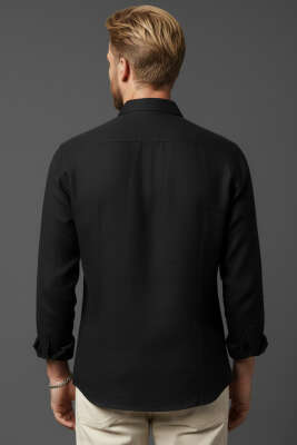 Basic Erkek Keten Gömlek Siyah - Erkek Gömlek