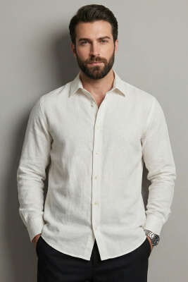 Basic Erkek Keten Gömlek Taş - BESSE