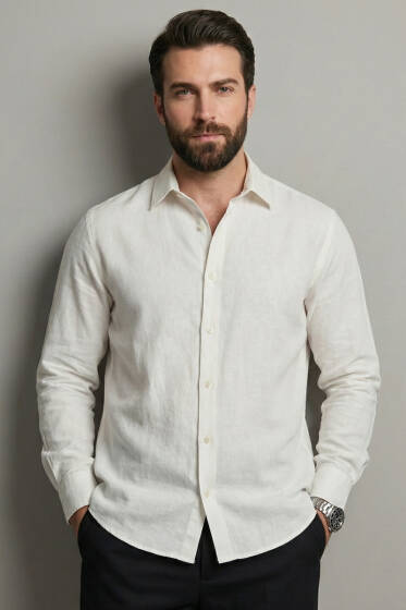 Basic Erkek Keten Gömlek Taş - Erkek Gömlek