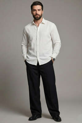 Basic Erkek Keten Gömlek Taş - Erkek Gömlek