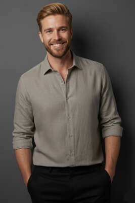 Basic Erkek Keten Gömlek Vizon - BESSE