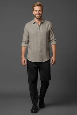 Basic Erkek Keten Gömlek Vizon - Erkek Gömlek