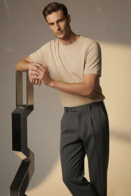 Basic Erkek T-shirt Bej - GİESTO
