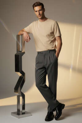 Basic Erkek T-shirt Bej - Erkek T-shirt