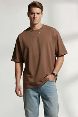 Basic Erkek T-shirt Kahve - GİESTO