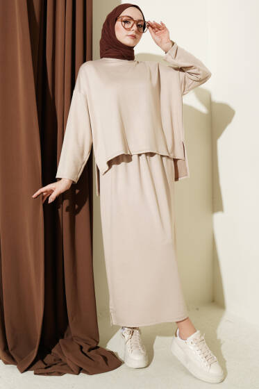 Basic Etekli İkili Takım Bej - Yılın Fırsatı