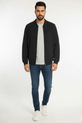 Basic Fermuar Detaylı Erkek Hırka Siyah - Erkek Hırka