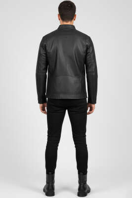 Basic Fermuarlı Deri Ceket Siyah - Erkek Ceket