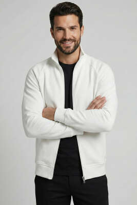 Basic Fermuarlı Erkek Hırka Ekru - WİPEOUT