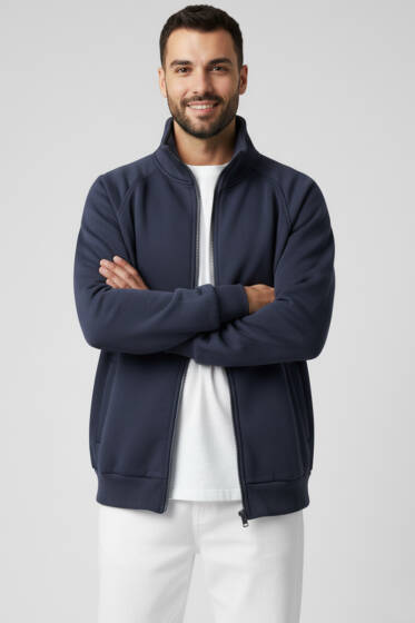 Basic Fermuarlı Erkek Hırka Füme - Yeni Erkek Giyim