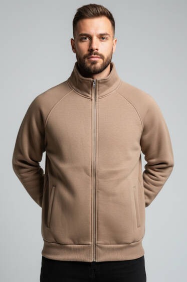 Basic Fermuarlı Erkek Hırka Kahve - Erkek Hırka