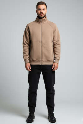 Basic Fermuarlı Erkek Hırka Kahve - Erkek Hırka