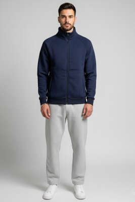 Basic Fermuarlı Erkek Hırka Lacivert - Erkek Hırka