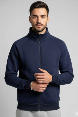 Basic Fermuarlı Erkek Hırka Lacivert 