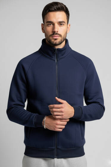 Basic Fermuarlı Erkek Hırka Lacivert - Yeni Erkek Giyim