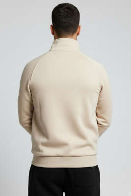 Basic Fermuarlı Erkek Hırka Taş - Erkek Hırka