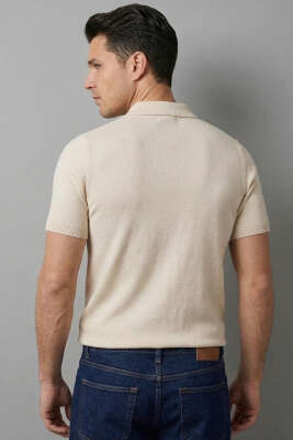 Basic Fermuarlı Merserize Erkek T-shirt Bej - Erkek T-shirt