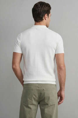 Basic Fermuarlı Merserize Erkek T-shirt Beyaz - Erkek T-shirt