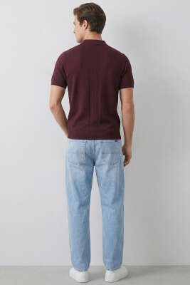 Basic Fermuarlı Merserize Erkek T-shirt Bordo - Erkek T-shirt