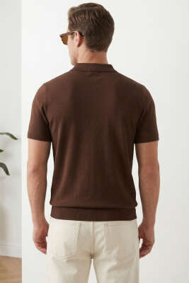 Basic Fermuarlı Merserize Erkek T-shirt Kahve - Yılın Fırsatı
