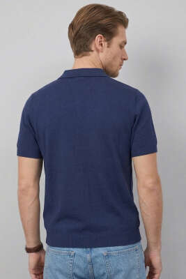 Basic Fermuarlı Merserize Erkek T-shirt Lacivert - Erkek T-shirt