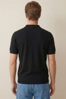 Basic Fermuarlı Merserize Erkek T-shirt Siyah - Erkek T-shirt