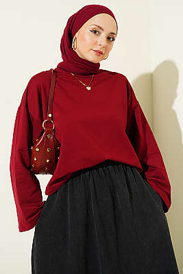 Basic Geniş Kollu Bluz Bordo - TEGOE