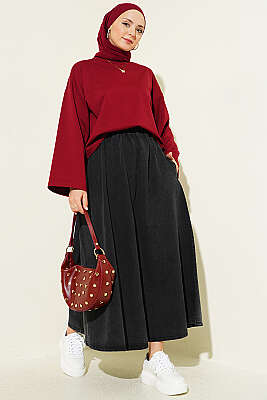 Basic Geniş Kollu Bluz Bordo - Bluz