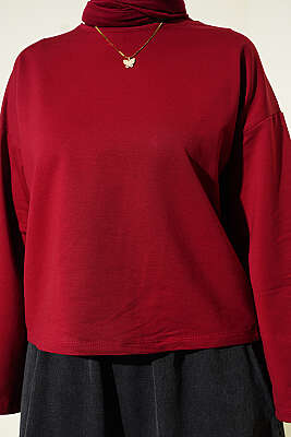 Basic Geniş Kollu Bluz Bordo - Bluz