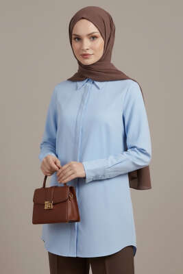 Basic Gizli Düğmeli Gömlek Bebe Mavi - HATUN