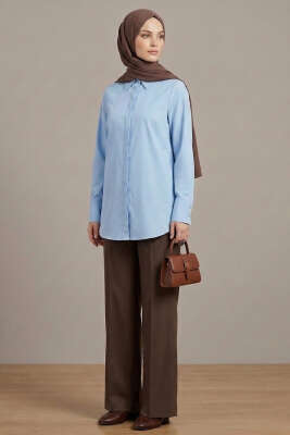 Basic Gizli Düğmeli Gömlek Bebe Mavi - Gömlek