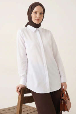 Basic Gizli Düğmeli Gömlek Beyaz - HATUN