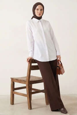 Basic Gizli Düğmeli Gömlek Beyaz - Yılın Fırsatı