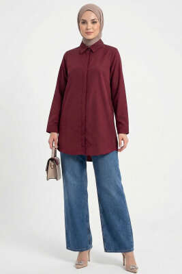 Basic Gizli Düğmeli Gömlek Bordo - Yılın Fırsatı